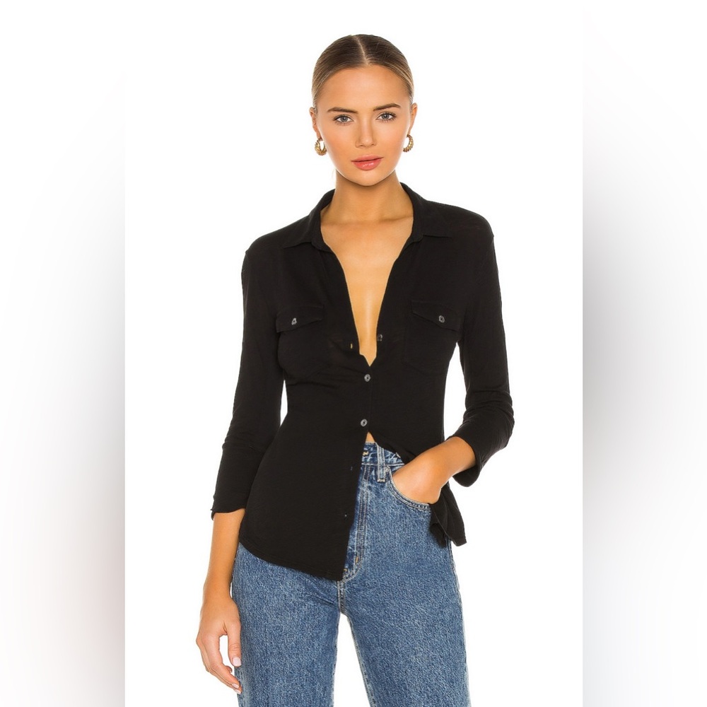 James Perse Black Slim Button-Down Shirt